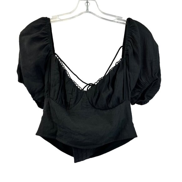 Tic Top Womens Off Shoulder Puff Sleeve Black Cropped Corset Top L - Picture 1 of 8